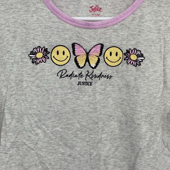 Justice Radiate Kindness Flower Smile Butterfly Cropped T-shirt Gray L 12-14 - Picture 2 of 5